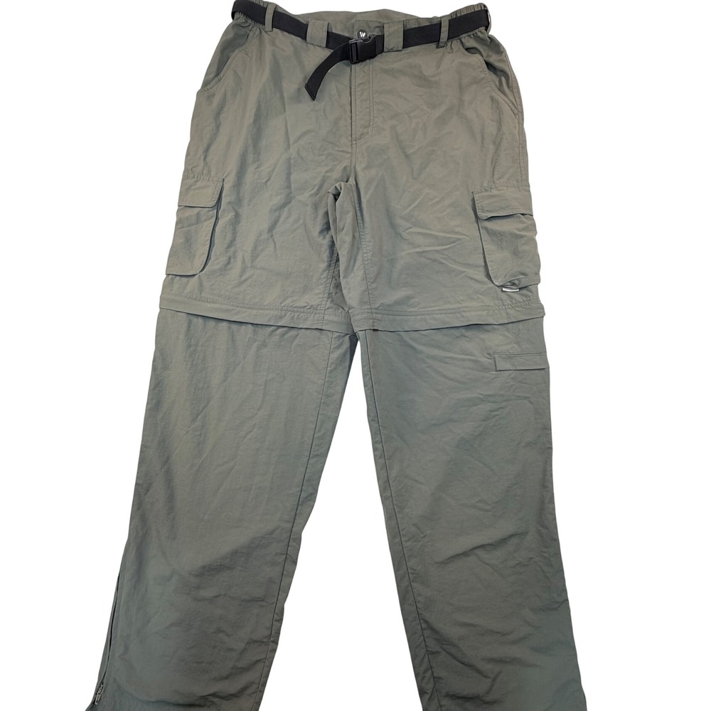 White Sierra Mens L 36x33 Convertible Hiking Pants Zip Off Cargo Nylon Olive